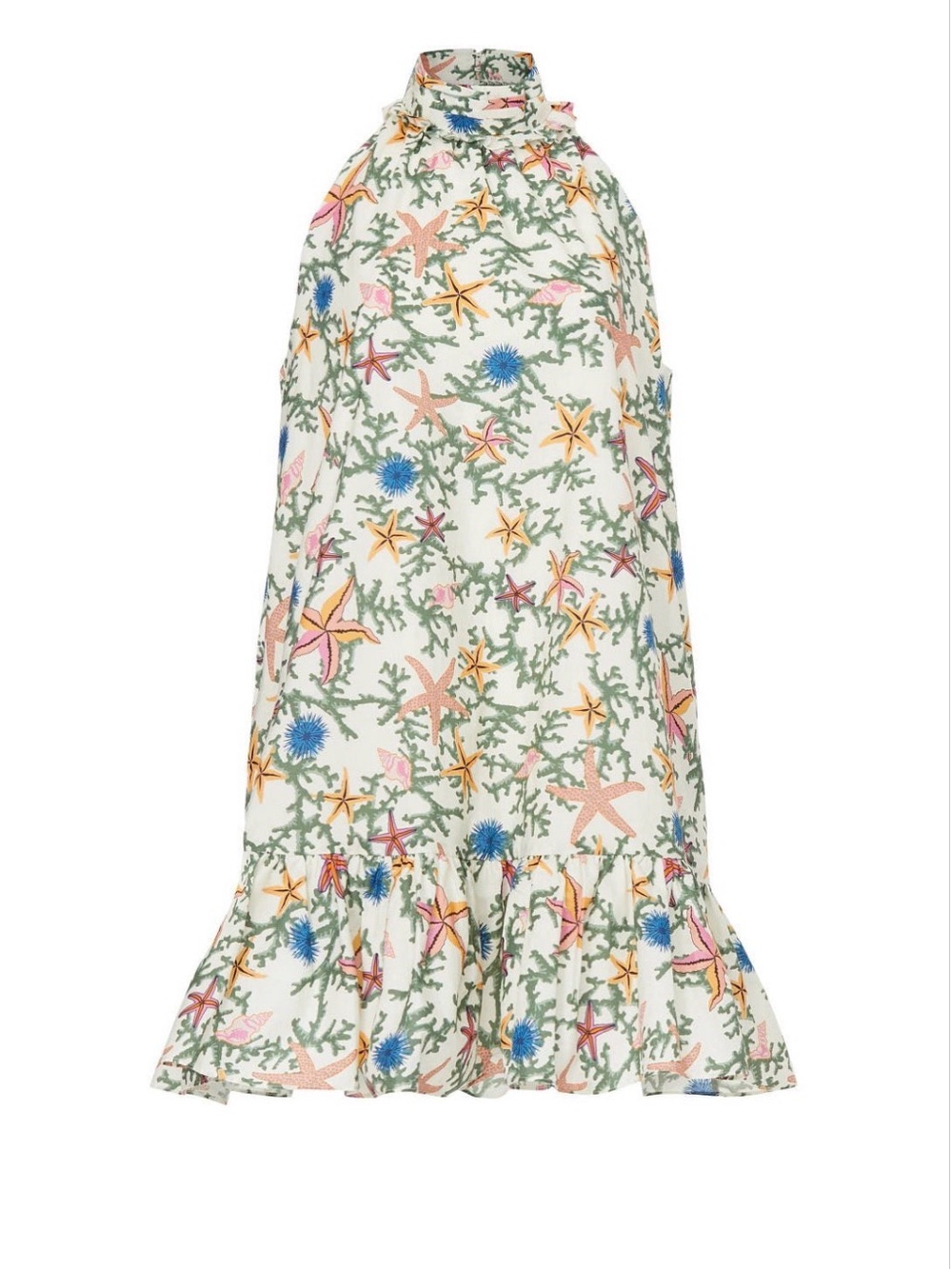 Halter A-Line Dress in White Starfish Floral Print